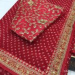 Designer Georgette Printed Bandhej Saree With Zari Embroidery Border