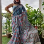 Linen Cotton Hand Block Printed Sarees