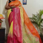 Pure Linen Saree with Ikkat Zari Weaving