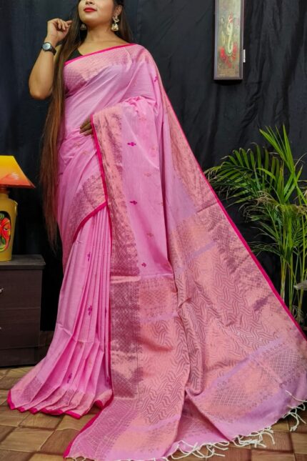 Pure Linen Jamdani Weaving Saree