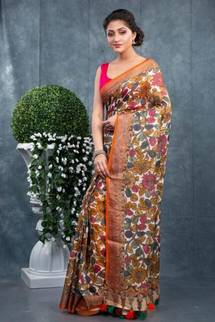 Pure Linen Floral 5D Digital Printed Saree
