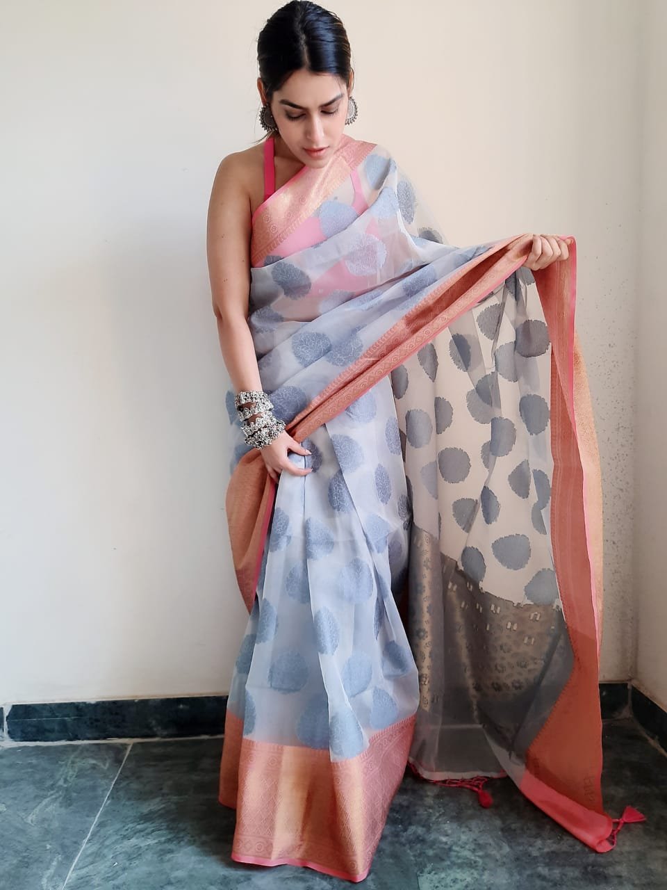 Banarasi Organza Sarees Online - Pure Handloom Kora Organza Silk Sari -  Sacred Weaves