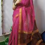 Pure Khadi Check Pattern Cotton Sarees with zari Border