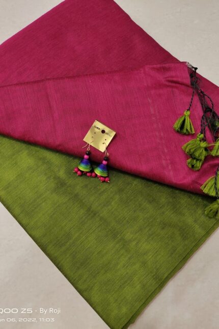 Soft Silk Cotton Half n Half Saree with Contrast Blouse