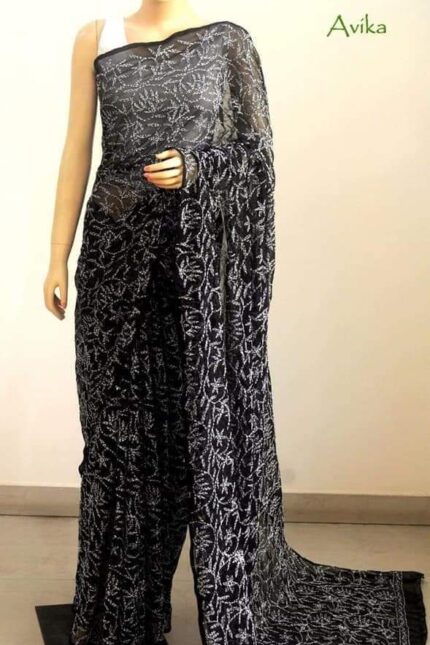 Full Zaal Embroidery Tepchi Georgette Saree