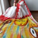 White and Red Cotton Jamdani Durga Puja Special Saree