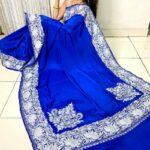 Pure Crepe Silk Saree With Designer Tilla Kashmiri Embroidery Work