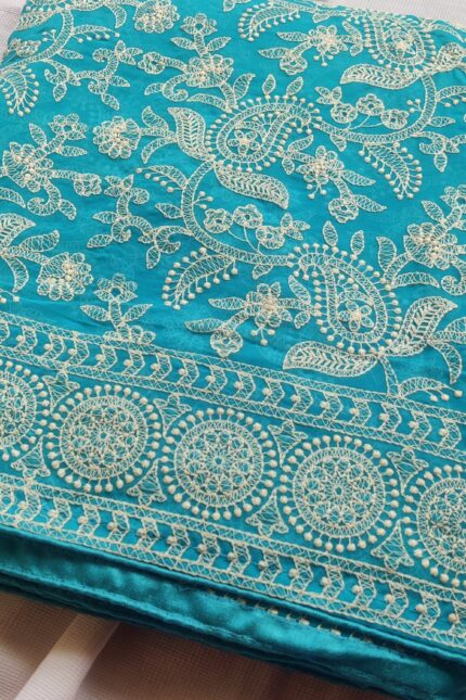 Icy Blue Georgette Chikankari Saree