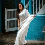 Soft White Cotton With Sequins Saree