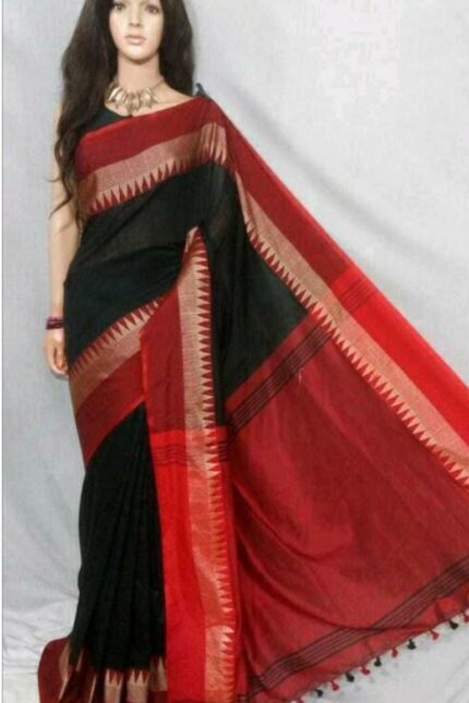 Soft Khadi Cotton With Contrast Temple Zari Border