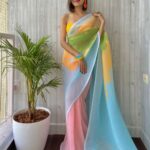 Designer Georgette Multi Color Crushed Saree