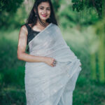 Pure Tussar Tissue Saree with Mirror and Cut Work