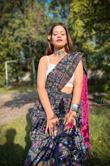 Madhubani Screen Printed Silk Cotton Saree