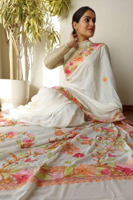 Pure Crepe Silk Aari Work Saree