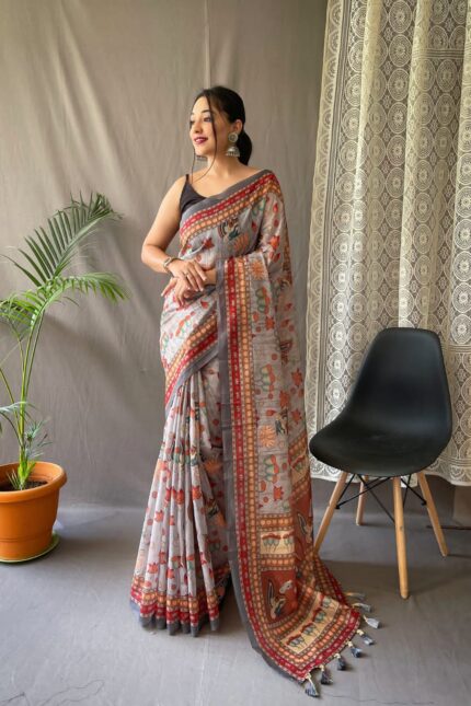 Designer Kalamkari Printed Cotton Saree