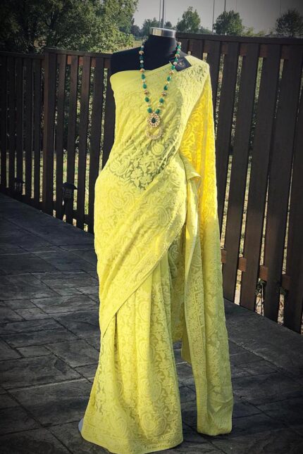 Georgette Heavy Machine Chikankari Saree with Stone Work