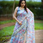 Grey Floral Georgette Saree With Banarasi Border