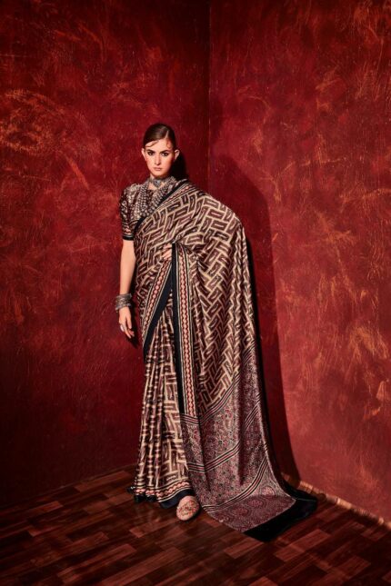 Satin Crepe Ajrakh Printed Saree