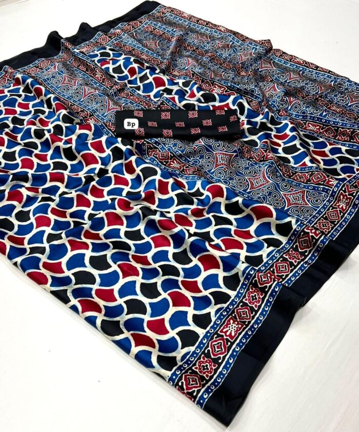 Satin Crepe Ajrakh Printed Saree