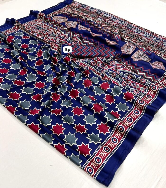 Satin Crepe Ajrakh Printed Saree