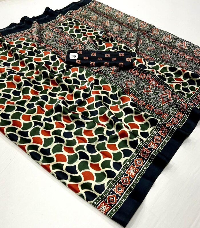 Satin Crepe Ajrakh Printed Saree