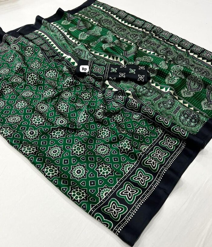Satin Crepe Ajrakh Printed Saree
