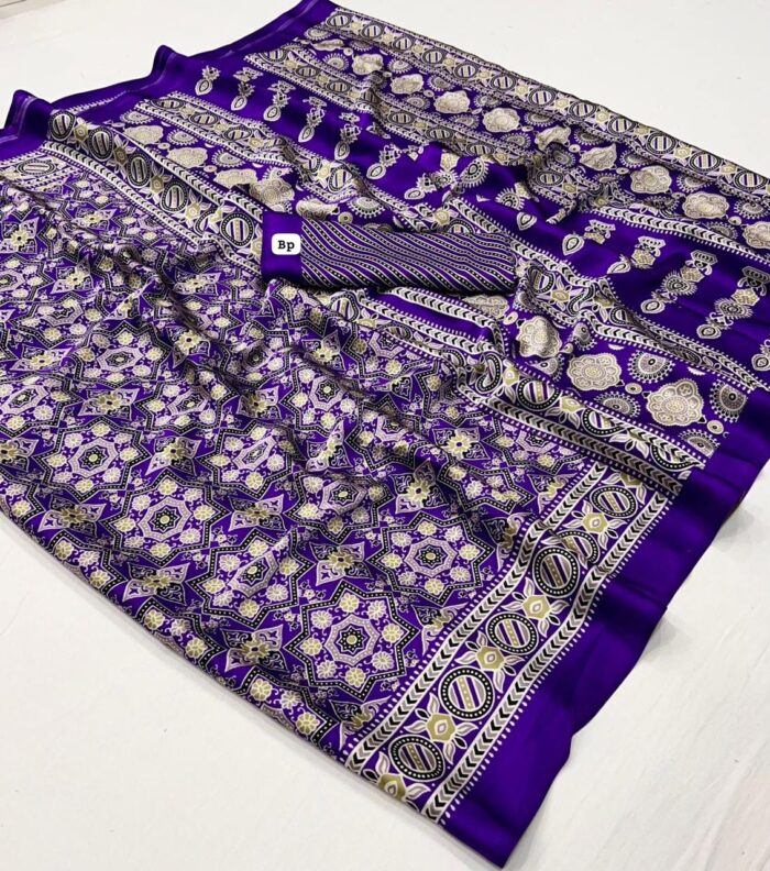 Satin Crepe Ajrakh Printed Saree