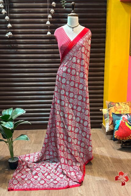 Satin Crepe Ajrakh Printed Saree