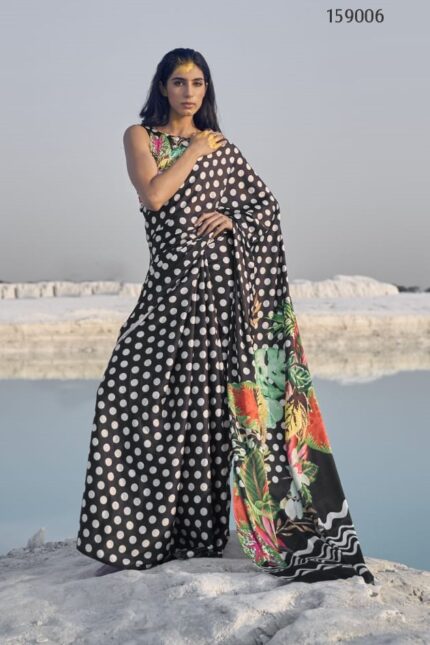 Polka Dot Italian Printed Crepe Silk Saree