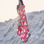 Red Italian Printed Crepe Silk Saree