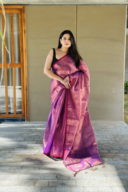 Hina Khan Pink Cotton Tissue Saree