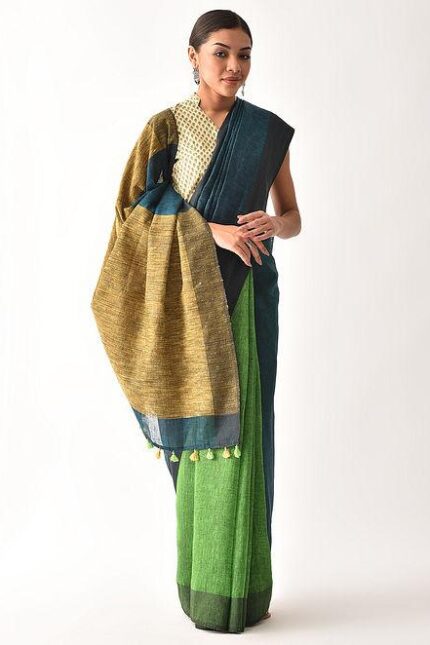 Handloom Pure Linen Saree with Ghicha Pallu
