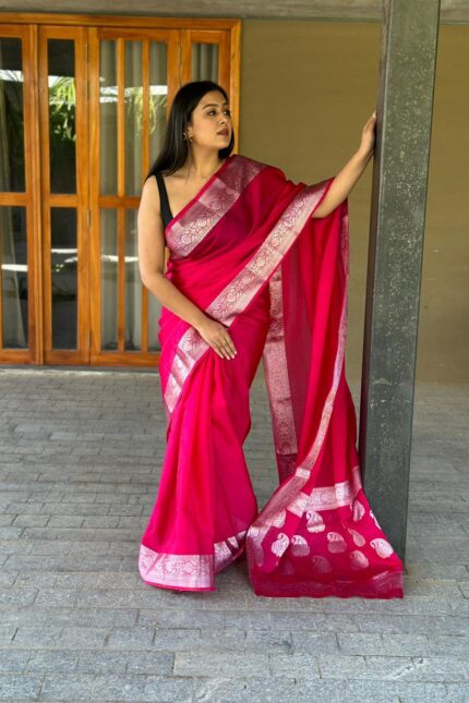 Rani Pink Banarasi Katan Silk Saree