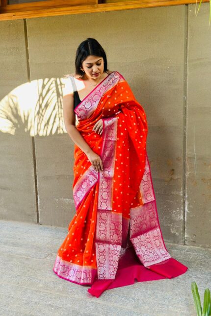 Orange Banarasi Semi Khaddi Georgette Saree