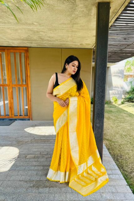 Haldi Yellow Banarasi Semi Khaddi Georgette Saree