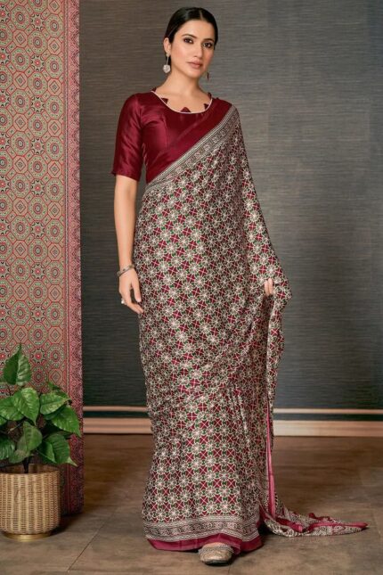 Ajrakh Crepe Silk Saree
