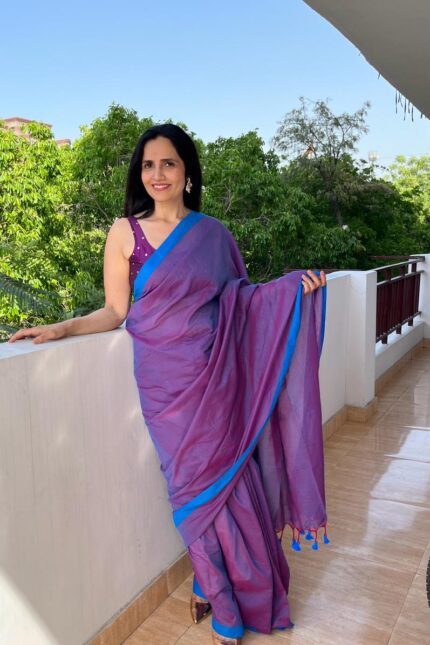 Purplish Wine Cotton Sarees