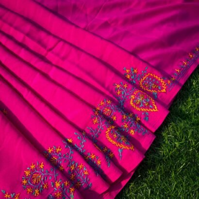 Pink Sozni Hand Embroidered Crepe Silk Kashmiri Saree