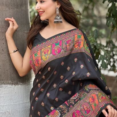 Black Kashmiri Kani Silk Saree