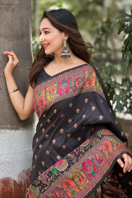 Black Kashmiri Kani Silk Saree