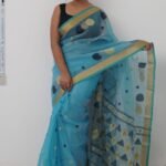 Blue Bengal Muslin Saree With Zari Weaving