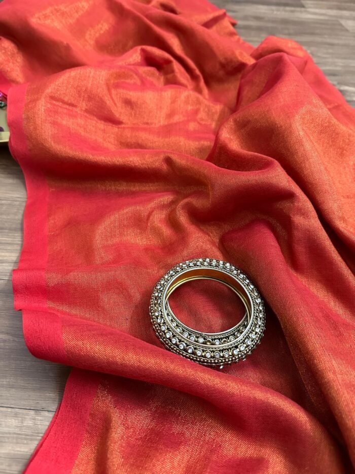 Pure Handloom Red Zari Cotton Saree