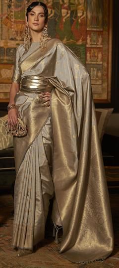 Pastel Grey with Gold best saree colour combination