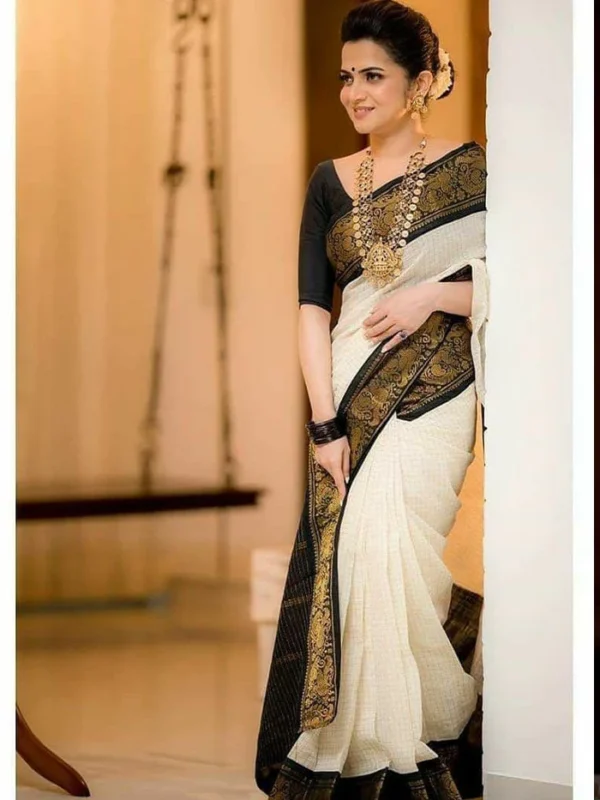 Cream with Black best saree colour combination