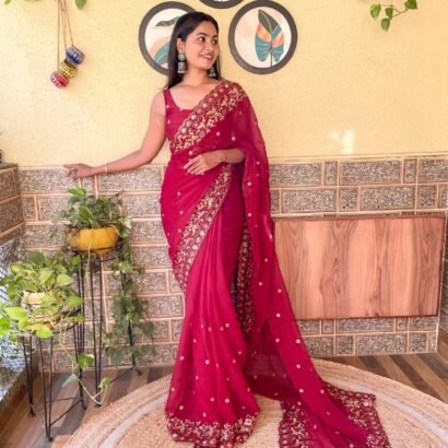 Red Embroidered Georgette Saree