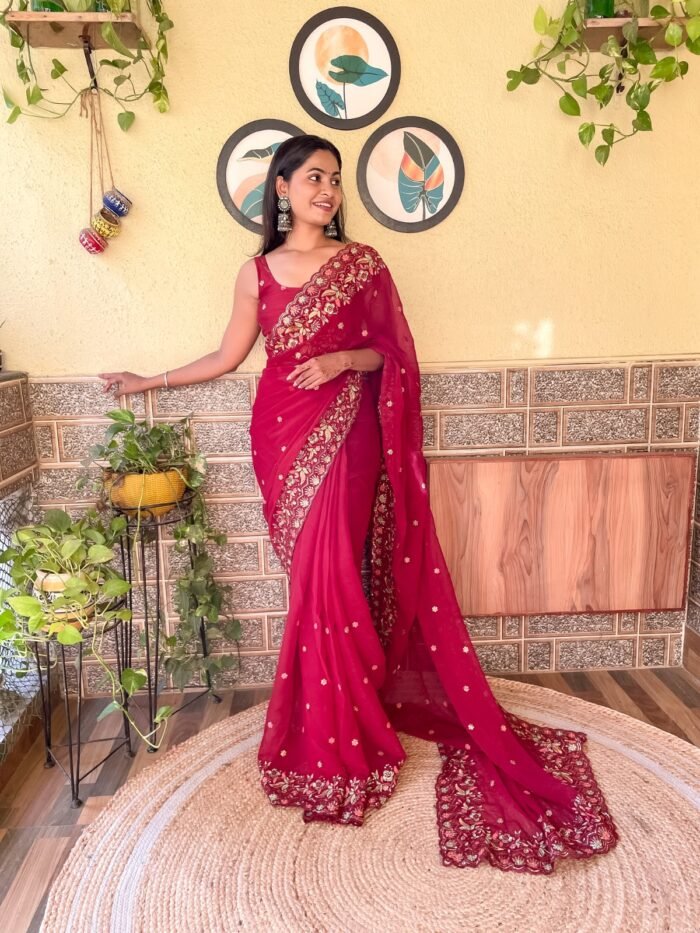 Red Embroidered Georgette Saree