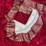 Red Viscose Georgette Golden Zari Buti Saree