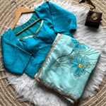 Blue Digital Printed Embroidered Tebi Silk Saree