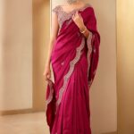 Designer Pink Vichitra Heavy Embroidery Silk Saree