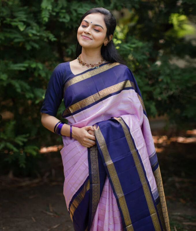 Pastel Lavender with Zodiac Blue best saree color combination